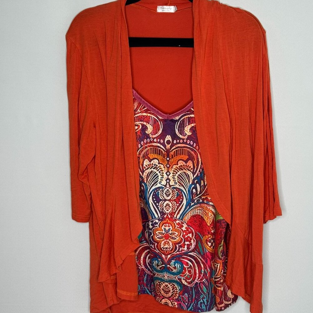 Tank Top with Cardigan Outfit 2X Orange